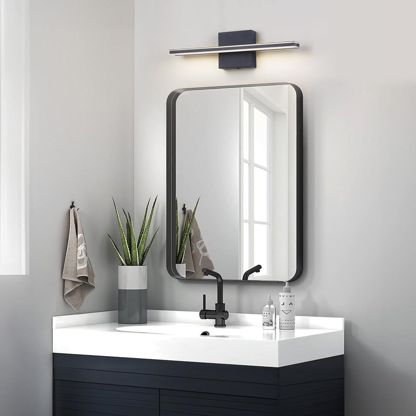BRIVOLART LED Bathroom Vanity Light Dimmable 5CCT, 15.7 Inch, Black, Acrylic, Model 6420-5CCT