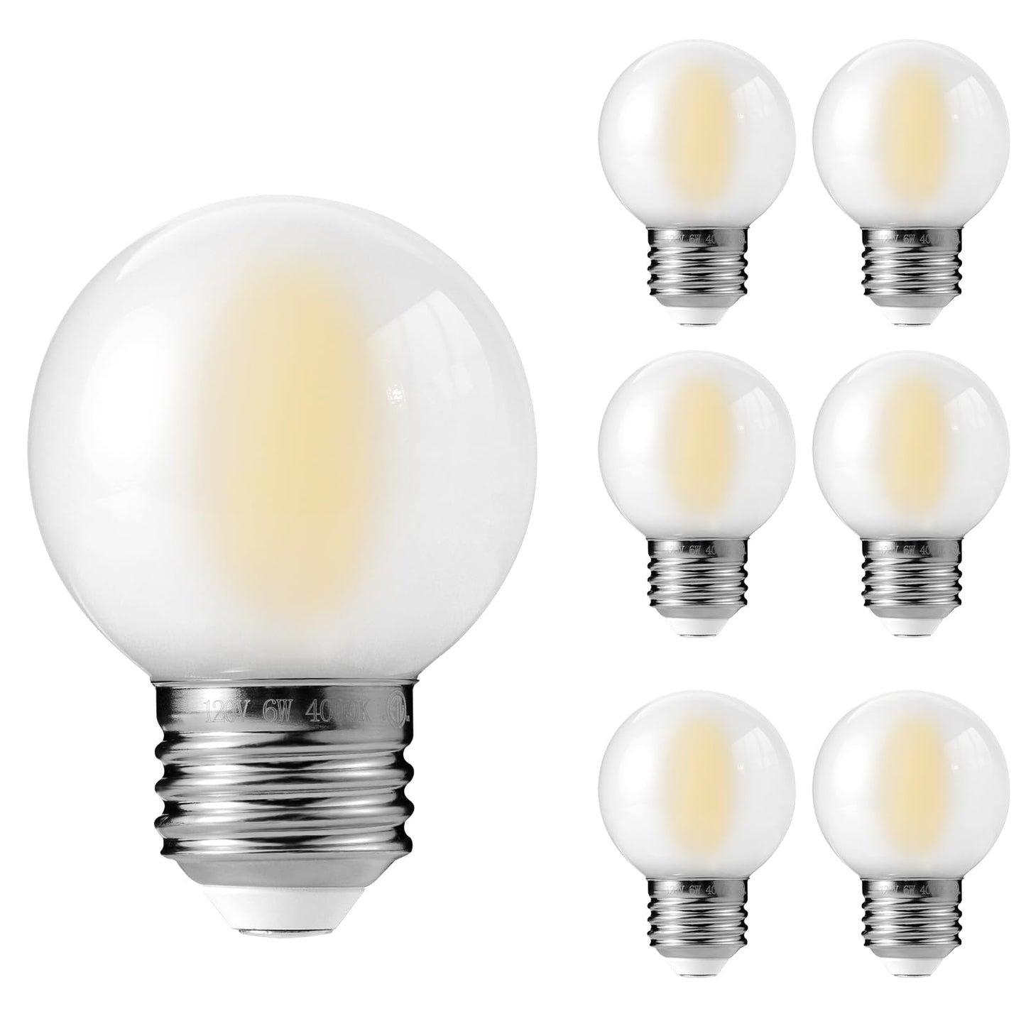 Decoaui E26 G16 Led Globe Light Bulbs  Frosted Glass  4000K Daylight White  6W(60W Equivalent)  600 Lumins  Dimmable  6Pack