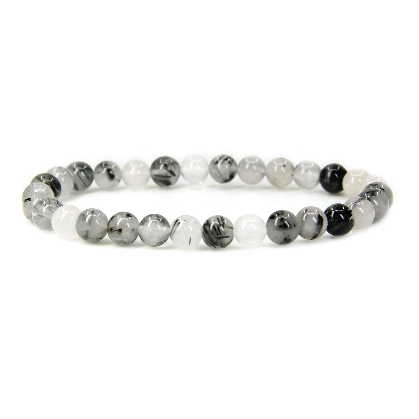 Natural Black Rutilated Quartz Gemstone 6mm Round Beads Stretch Bracelet 7 Unisex
