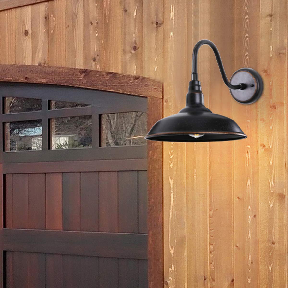 GOALPLUS Outdoor Gooseneck Barn Light, Waterproof Bronze, 14in Dome, Wall Sconce, Model LM2202-BR-2P, 2 Pack