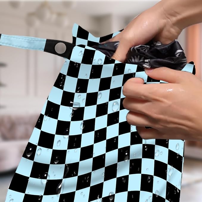 4 Pack Multicolor Checkered Wet Bag Waterproof Washable Reusable Wet Dry Bag for Swimsuit Clothes Cloth Diaper Travel Beach Pool Yoga Gym Toiletries Gift for Women Sister Bestie Birthday Christmas