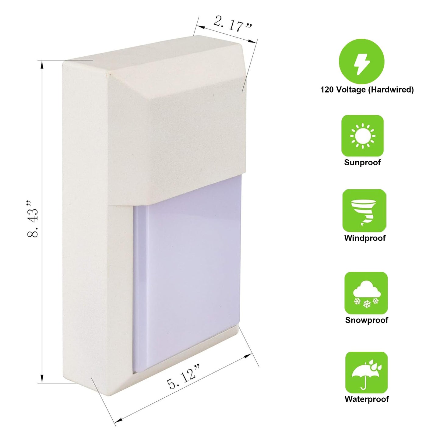 Lit-Path Outdoor Led Wall Lantern  Wall Sconce Lights Porch Lighting Fixture  12W 1000 Lumens  Aluminum Housing Plus Pc  3000K White Finish  2-Pack