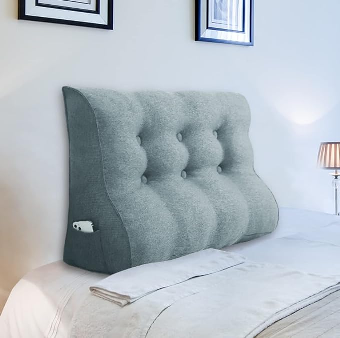 Daneey Multifunctional Headboard Wedge Pillow Dorm Headboard Twin XL Bed Wedge Pillow for Headboard Reading Pillow Adult Back Pillow for Sitting in Bed Wedge Pillow Headboard with Washable Gray Cover