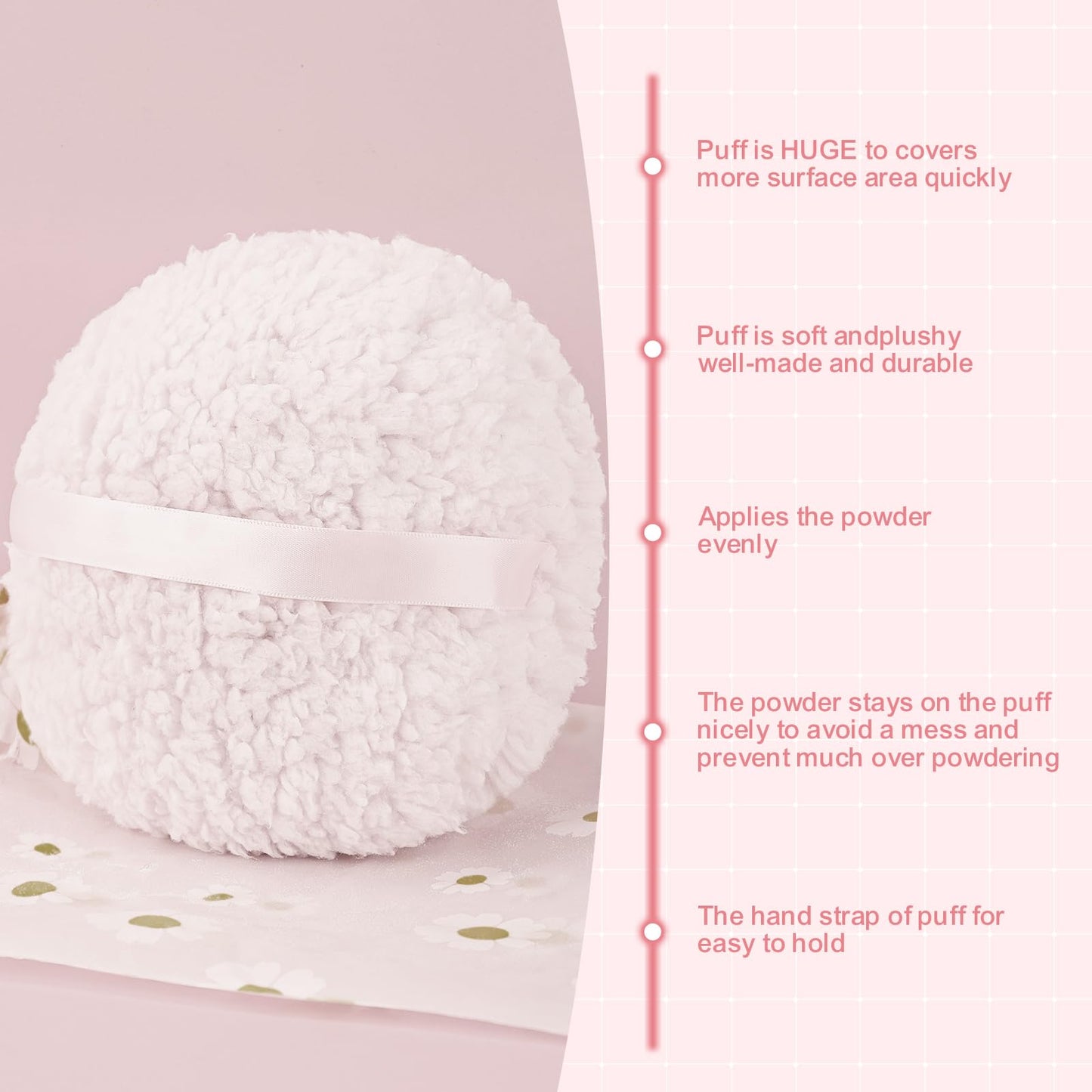 WSYUB Powder Puff, 6 Inch Body Powder Puff, Extra-Large Powder Puff,Soft Powder Puffs for Body Powder,White