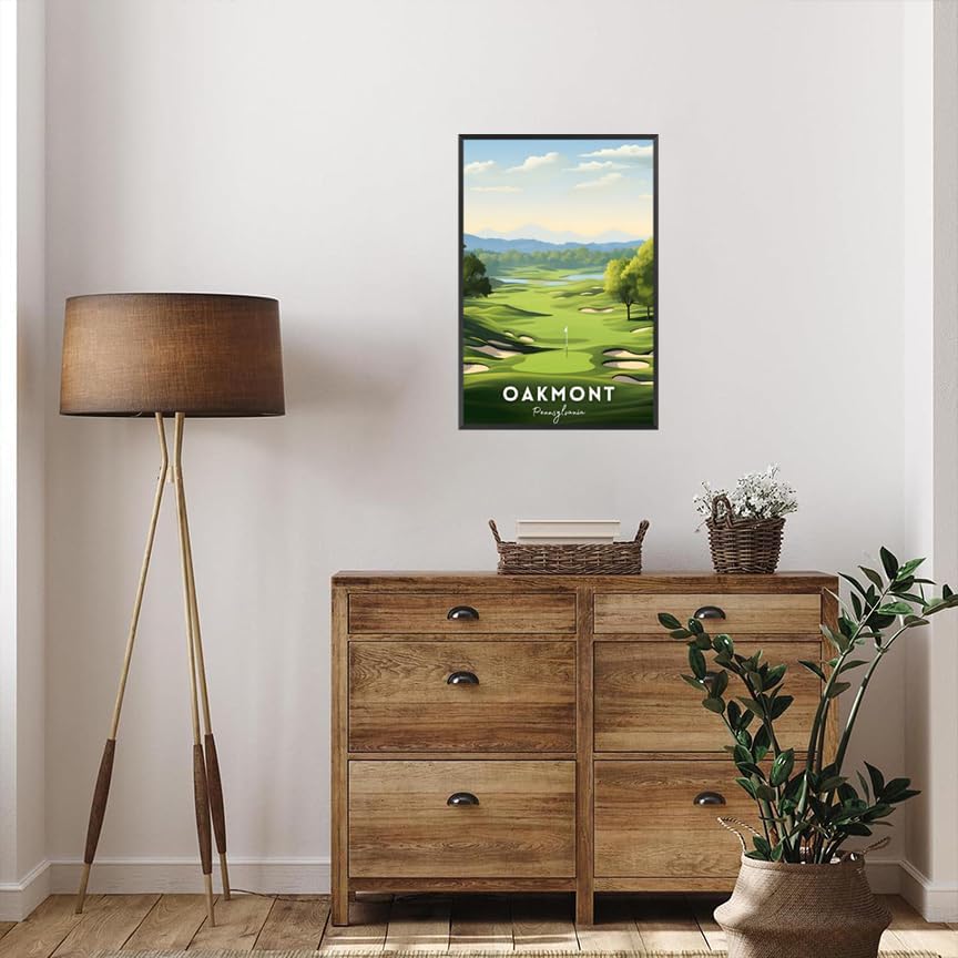 Oakmont Golf Course Poster Usa Travel Landscape Canvas Wall Art Unique Golf Lover Aesthetic Pictures Prints Painting For Living Room Bedroom Office Wall Decor 24x36in Wframed