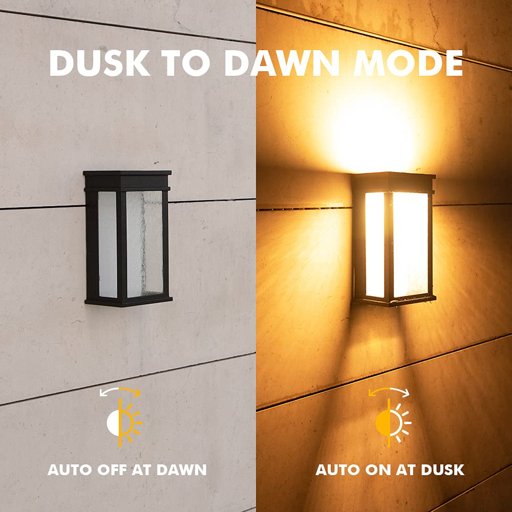 LUTEC LED Wall Light, 1000 Lumen, 3000K, 2 Pack Rectangular, Black - Dusk to Dawn, Indoor Outdoor Sconce, Model amzn.gr.