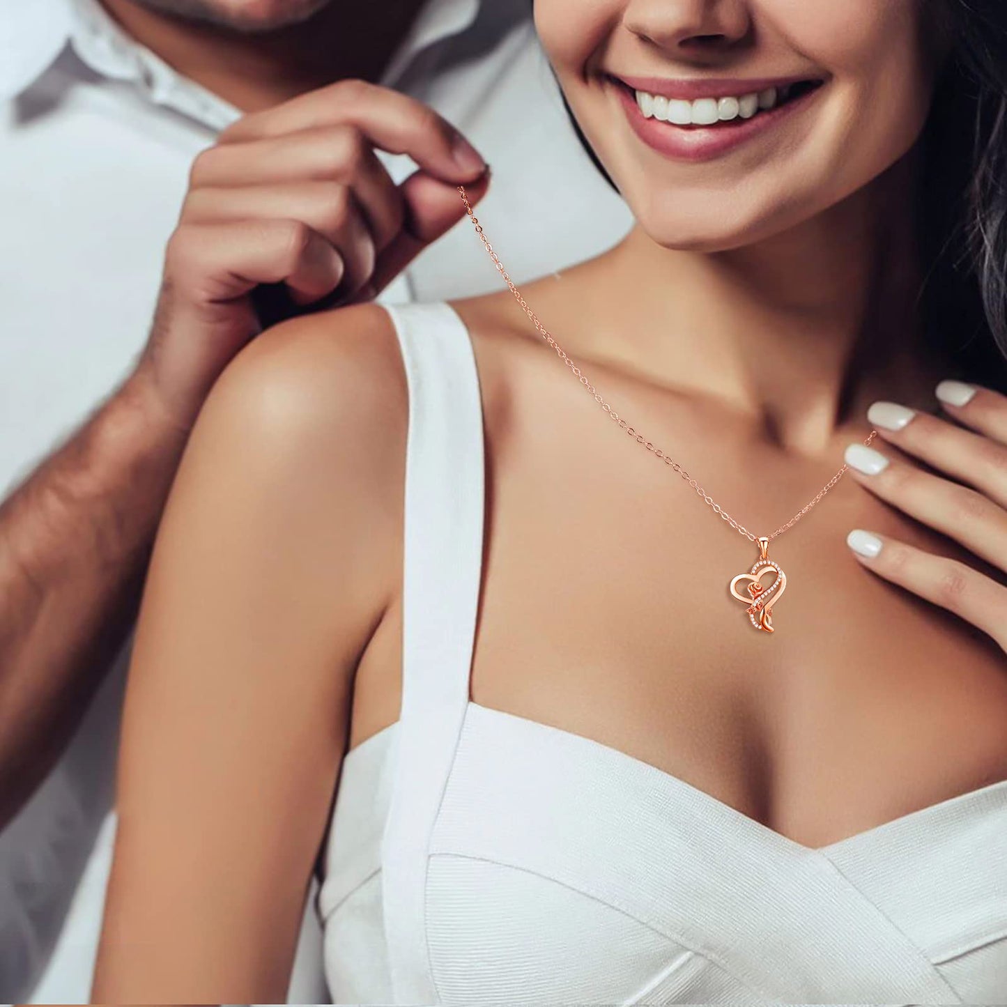 Rose Gold Heart Necklaces for Women,Birthday Mothers Day Christmas Jewelry Gifts for Wife Girlfriend Mom from Daughter