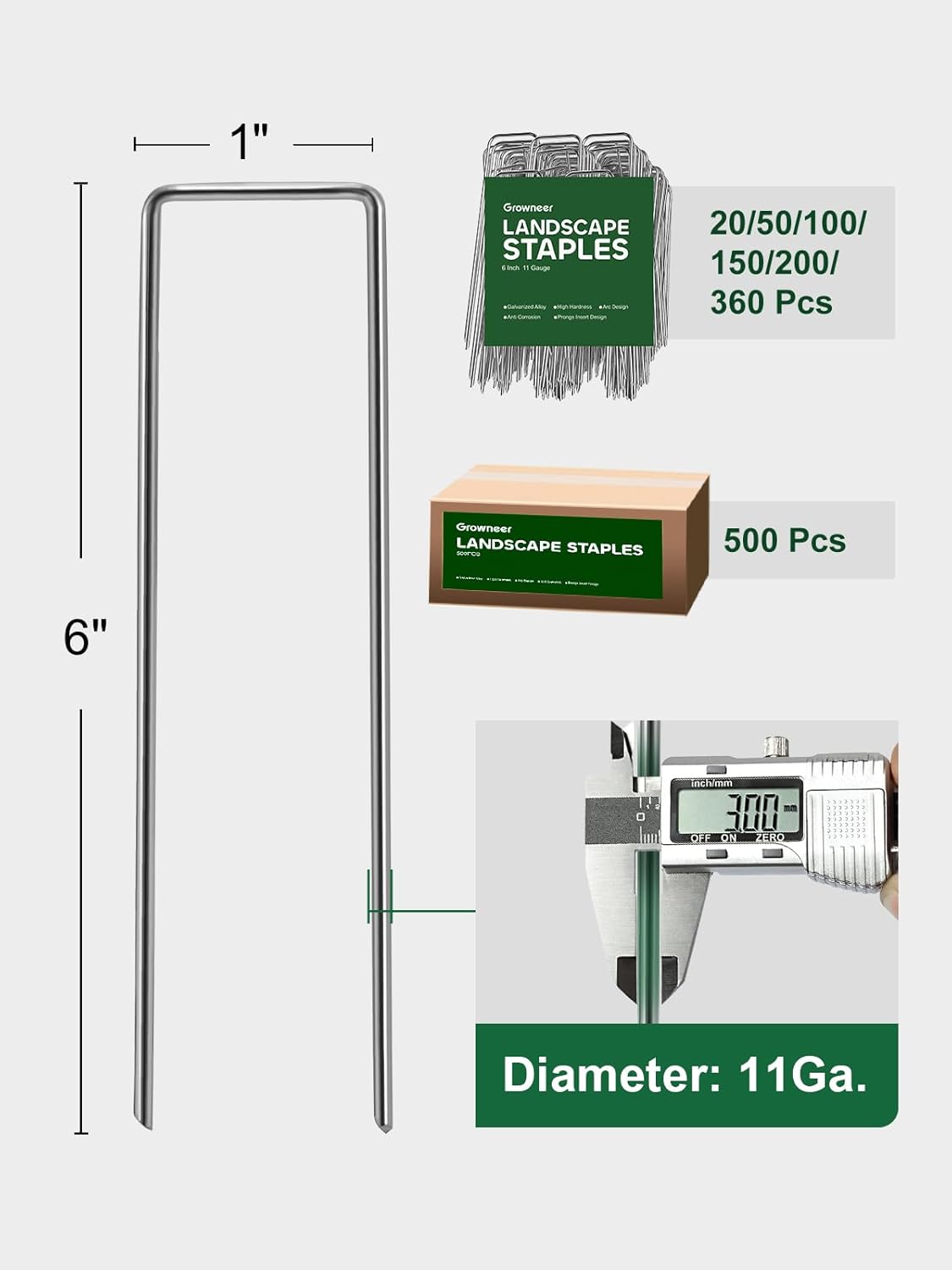 GROWNEER Landscape Staples Anti-Rust, 6 inch 360pcs Galvanized Garden Staples, Tent Stakes SOD Pins Yard Stakes for Securing Weed Fabric Barrier, Ground Cover, Artificial Turf, Dog Fence