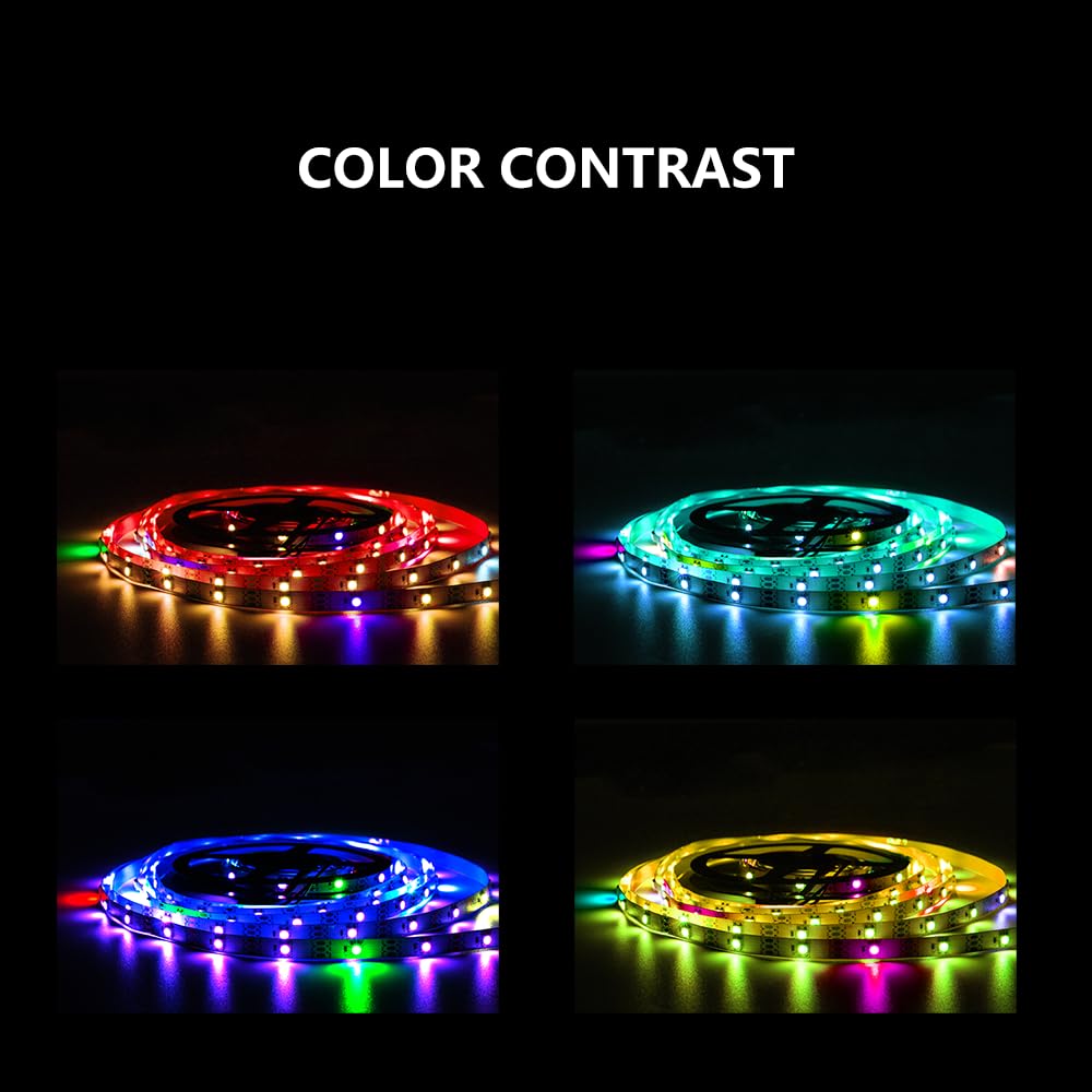 ADRESUNO WS2812b LED Strip - 16.4FT, 150 LEDs, White PCB IP65, Bluetooth APP, Music Sync, Remote Control