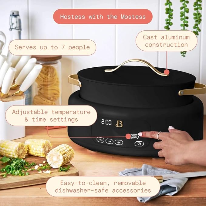Beautiful 10-in-1 6-Qt Programmable Multi-Cooker with Oven-Safe Pot & 7 Presets – Slow Cook, Rice, Steam, Sauté (BLACK SESAME)