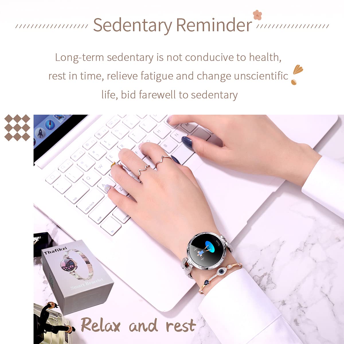 Thafikzi Smartwatch for Women Compatible for Android/iOS Phones. Health and Fitness Tracker with Heart Rate Blood Pressure Bluetooth Remote Photography Female Menstrual Cycle