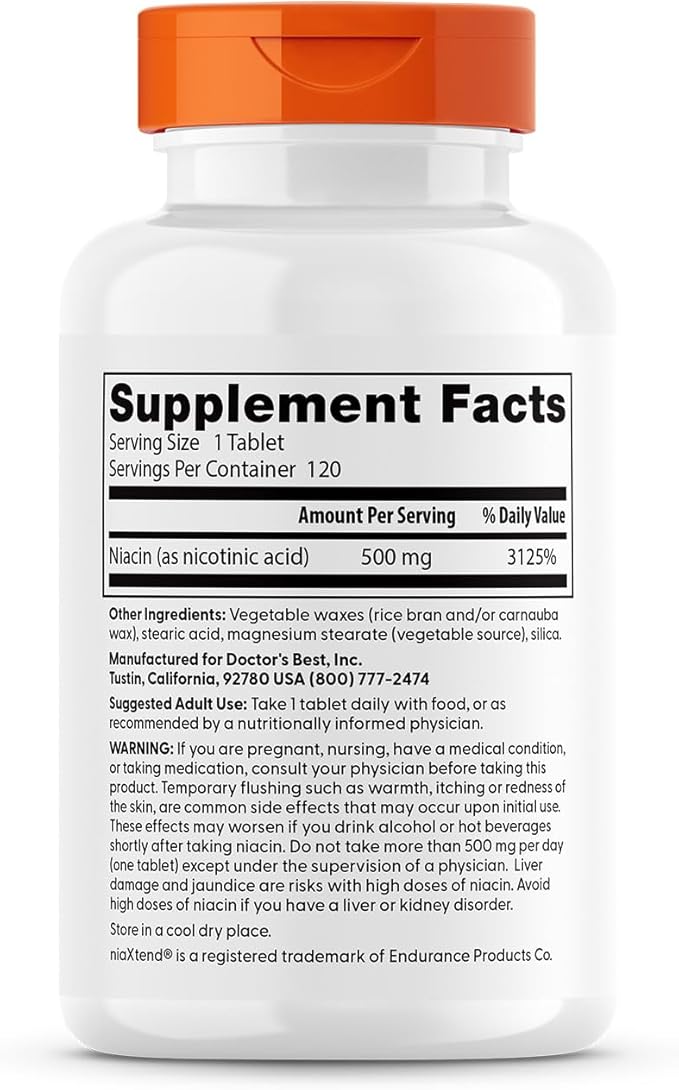 Doctors Best Sustained-Release Niacin with niaXtend, Supports Heart Health, Non-GMO, Gluten Free, Vegan 120 Tablets