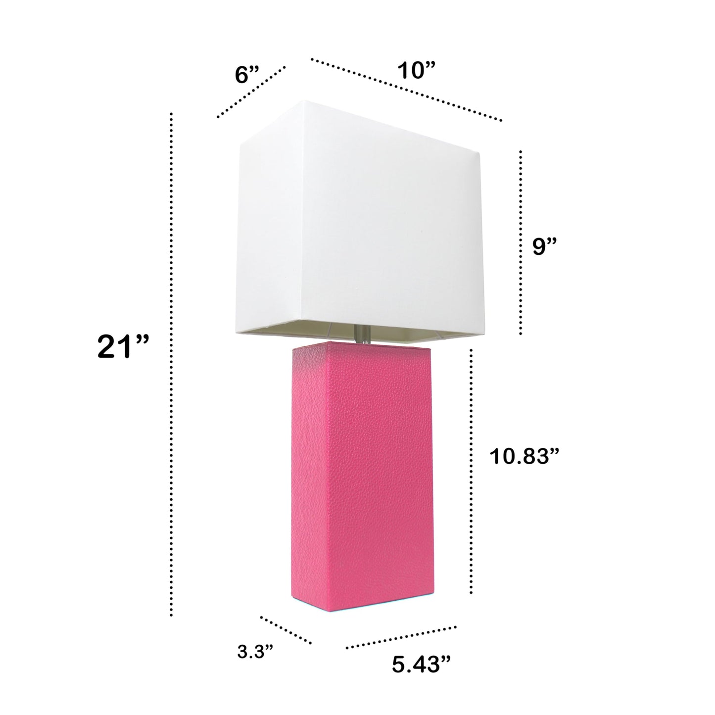 LALIA HOME Lexington 21in Leather Base Bedside Table Lamp, Hot Pink, Fabric Shade, Modern Decor for Living Room, Bedroom, Office