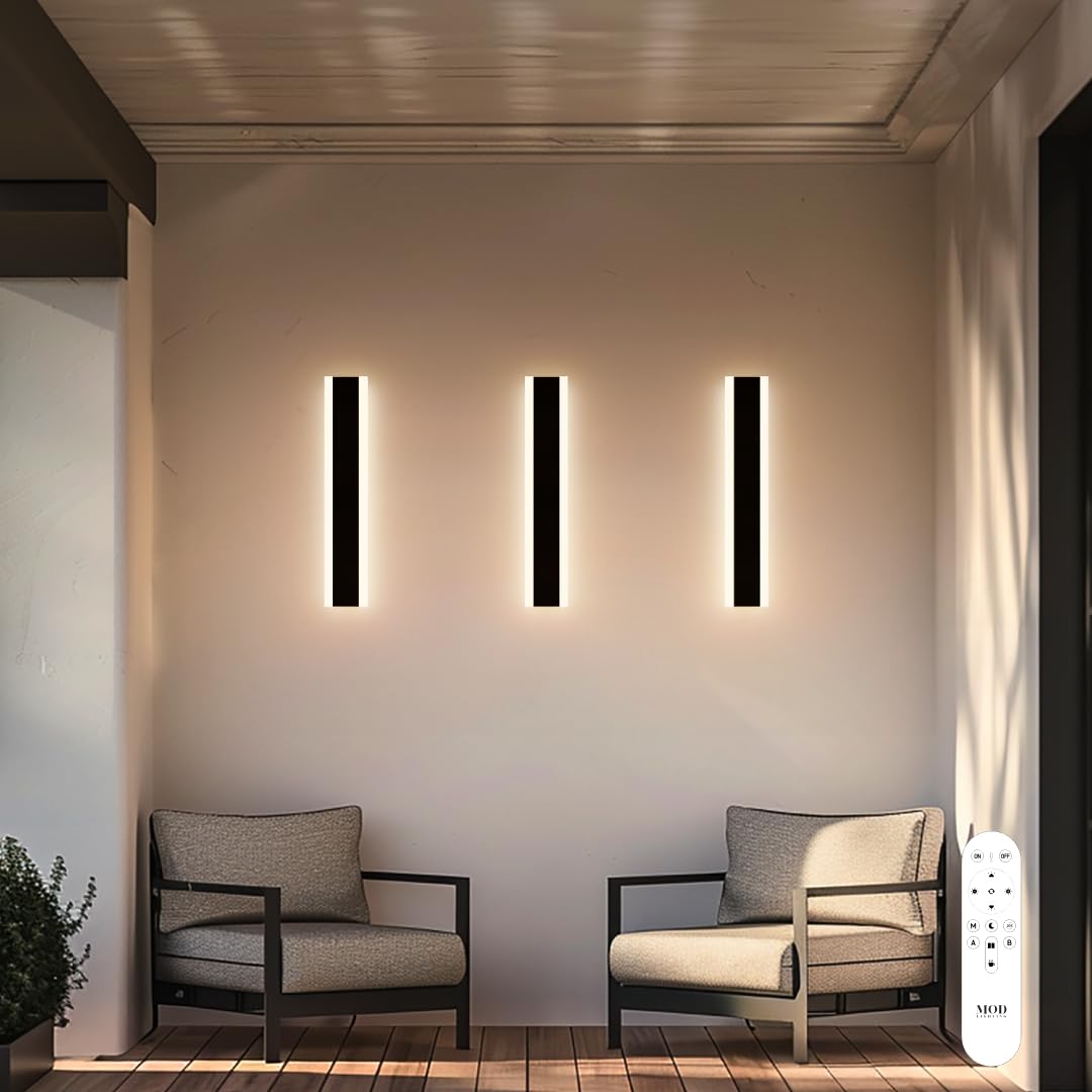 ?????? ???????????????? Haylen | Waterproof Outdoor Wall Light  Led Dimmable With Remote 3000K-6000K  Long Outdoor Porch Lights  Wired Lighting Fixture  Patio Exterior Wall Sconce  2-Pack (Black  24)