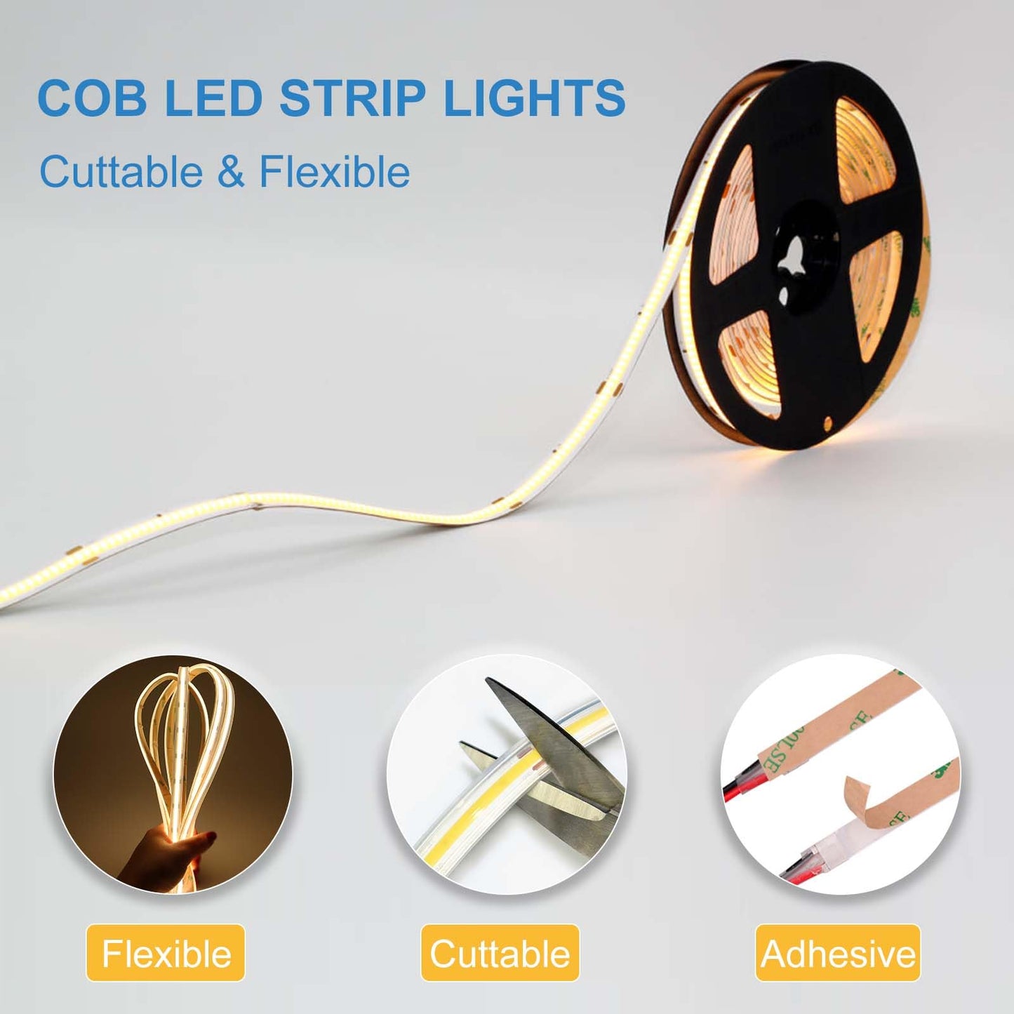 LLTOP COB LED Strip Lights Waterproof IP67 DC24v Warm White 3000K 16.4ft/5m High CRI 92Ra+ Outdoor LED Tape Lighting DIY Cuttable for Bedroom Kitchen Cabinet Shelf (Power Supply Not Included)