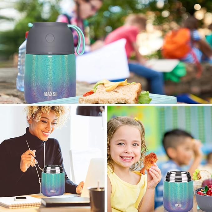 Itslife Insulated Thermo Food Jar for Hot & Cold Food for Kids Adult, 17 oz Soup Thermal Hot Food Containers for Lunch, Triple Layer Insulation Stainless Steel Food Jar with Spoon (Rainbow)