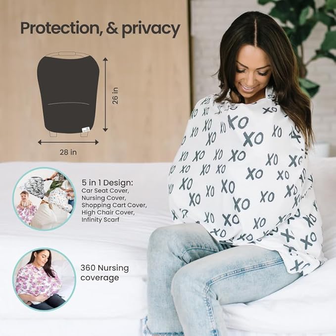 Copper Pearl Multi-Use Cover: Car Seat, Nursing, Stroller Cover - Stretchy Fabric, All-Season, Stylish Designs, Easy Access for Moms - Waves