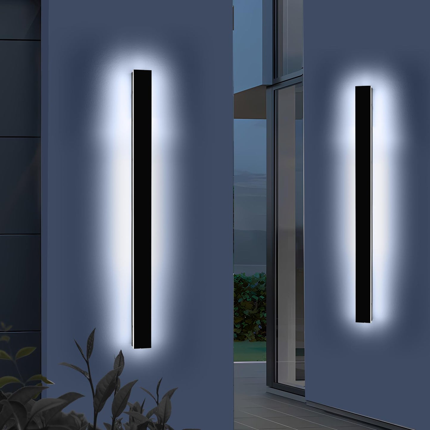 Mikeru 3CCT Dimmable Outdoor Wall Sconce, 57in IP65 Waterproof, Modern Black, Remote Control, Model FTBD-ZB2P, 2-Pack