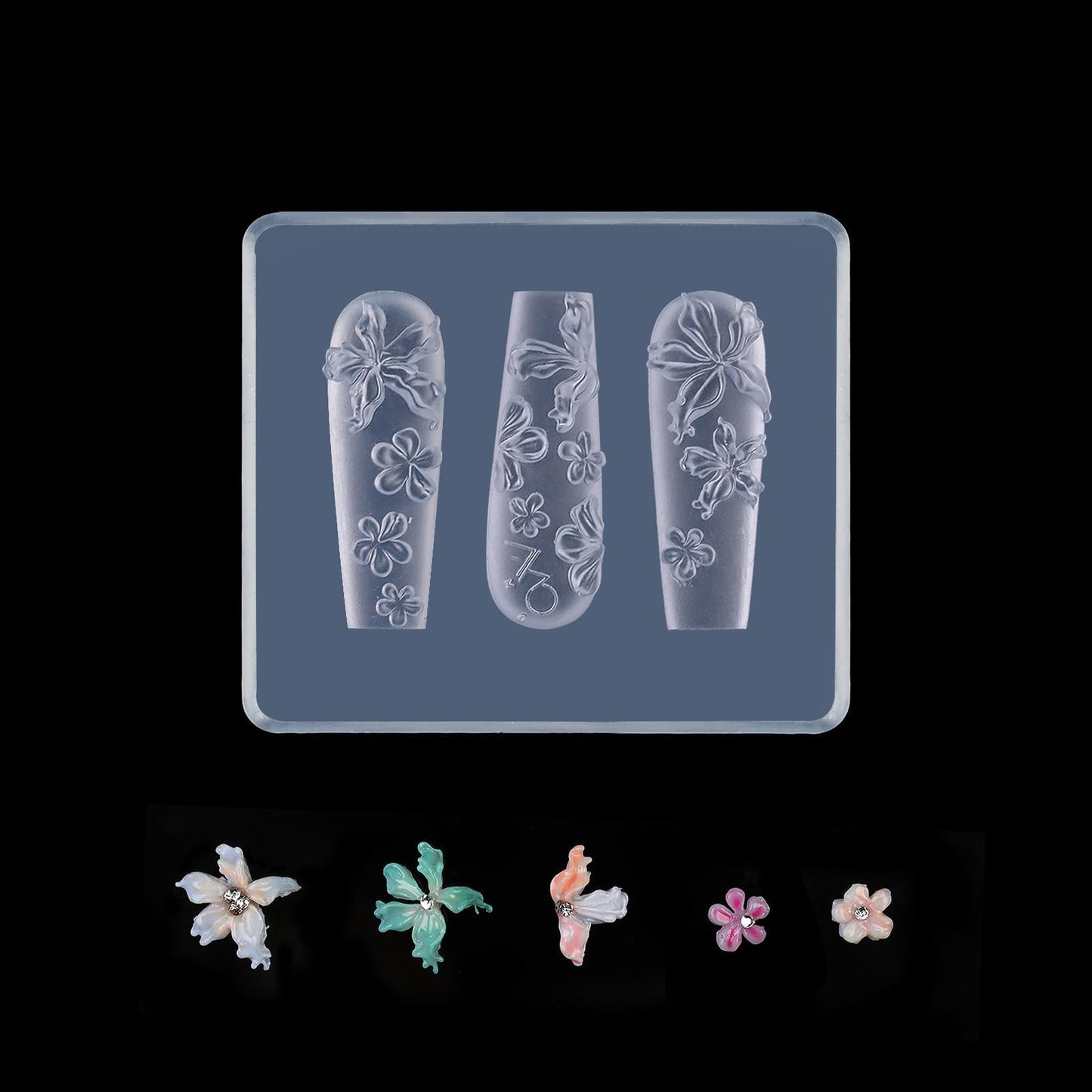 LIFOOST 3D Flowers Nail Mold Silicone Nail Tools Flower Nail Charms Resin Molds Nail Art Floral Carving Template for Resin Acces