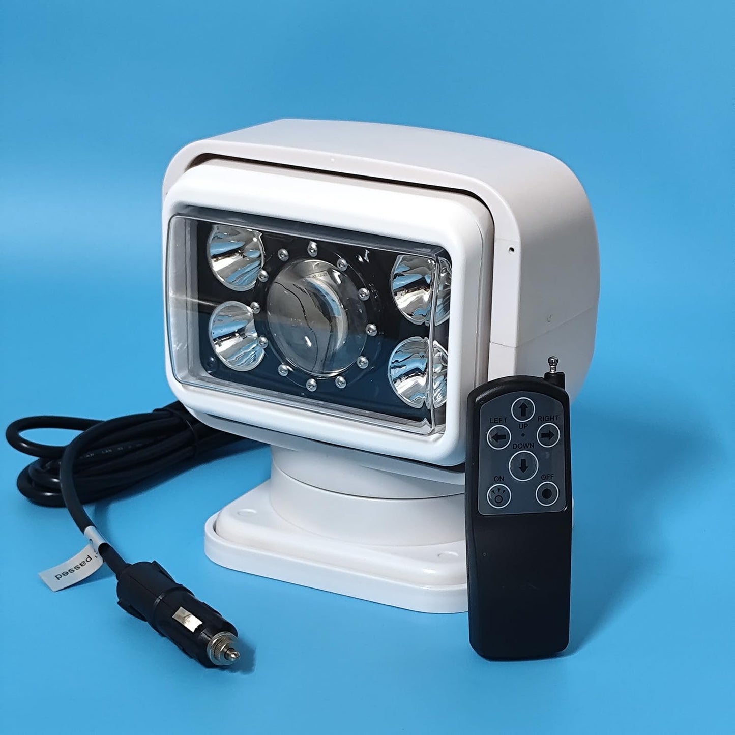 JIUHUAN LED Search Light 70W 7 Inch 360° Rotating Remote Control Waterproof White Model JH116-70W-Laser-W