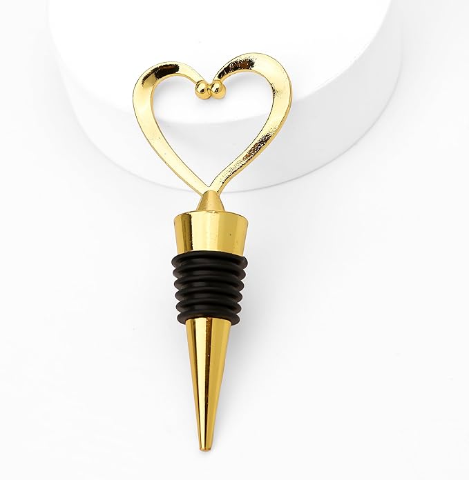 20PCS Heart Wine Stoppers, Love Shaped Design Bottle Stopper for Wine Beverage Guests Gift Summer Beach Party Favors Valentine's Day Souvenirs Bridal Shower Wedding Supplies Bulk-Gold