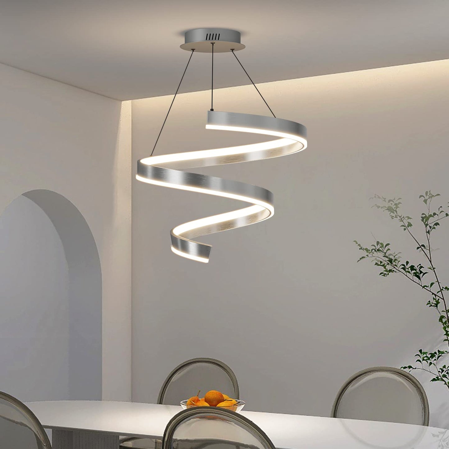 Mikeru Pendant Light with Remote Control, Dimmable 3000k-6500k, 19.6 Inch, D-Silver, Model 60