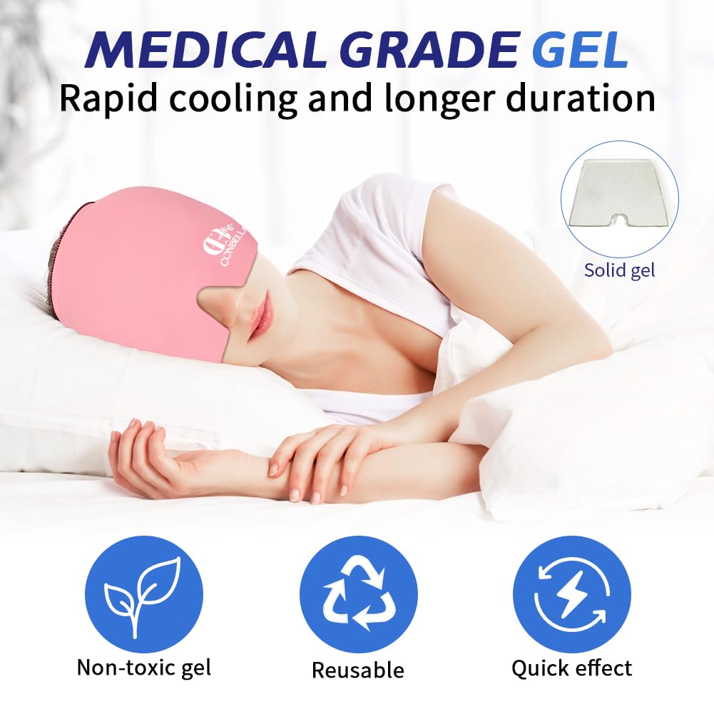 2Pcs Migraine Relief Cap, Soothing Headache Ice Face Mask Products, Hot and Cold Therapy, Migraine Headache Relief Cap for Migraine, Sinus, Puffy Eyes, Tension, Stress and Hangover (2Pink)