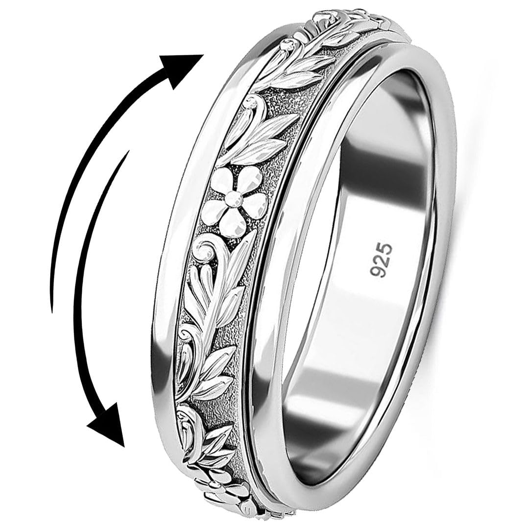 Fidget Ring Women 925 Sterling Silver Rings for Women - Moon Star Anxiety Rings for Women Platinum Plated - Spinner Ring Stress