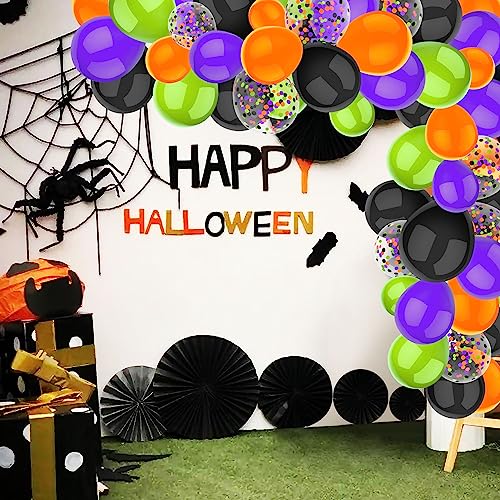 PheiLa 50 Pcs 12 Inch Halloween Balloons Orange Black Purple Green Confetti Balloons for Halloween Trick or Treat Party Sp...