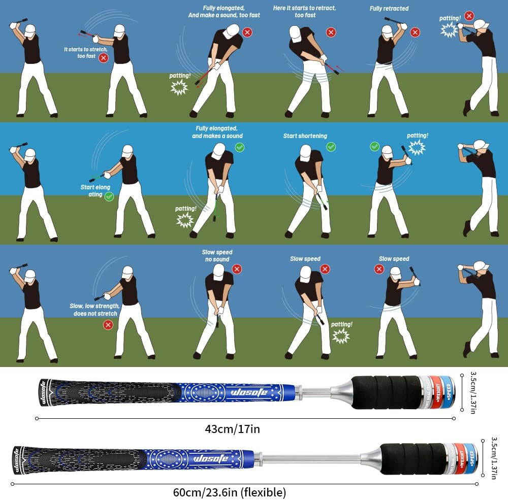 Golf Swing Stick Trainer aid Equipped, Automatic Spring Retraction Anti-Slip Grip Speed Weight Configuration Accessories Aid, Correction Strength Grip Sound Rhythm Release Swing Practice Indoor