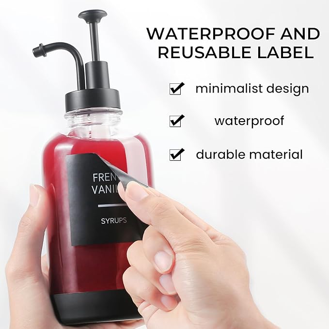 Coffee Syrup Dispenser for Coffee Bar, Set of 4 Non-Slip Glass Syrup Dispenser w. Labels and Silicone Sheath, 16.9 oz 500ml Syrup Pump Dispenser, Coffee Bar Accessories Simple Syrup Bottle w. Pump
