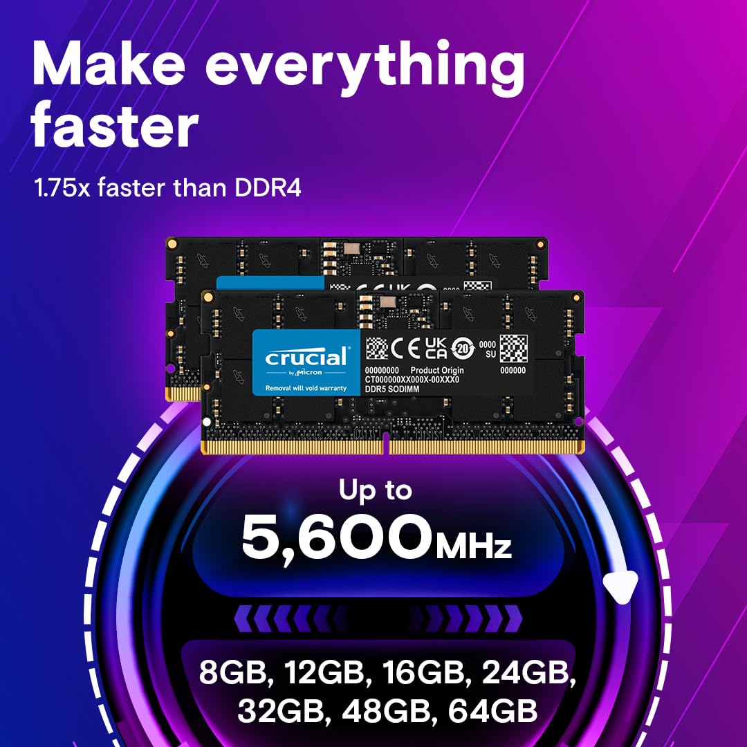 Crucial 32Gb Ddr5 Ram Kit (2X16Gb), 5600Mhz (Or 5200Mhz Or 4800Mhz) Laptop Memory 262-Pin Sodimm, Compatible With Intel Core And