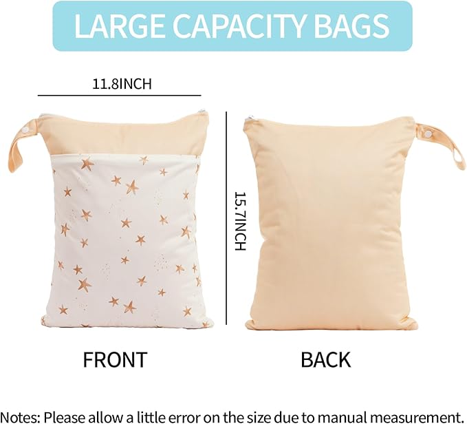 2pcs Wet Bags Waterproof Reusable Wet Dry Bag with Two Zippered Pockets Travel Beach Pool Daycare Yoga Gym Bag for Baby Cloth Diaper,Swimsuits,Wet Clothes (Shells & Starfish)