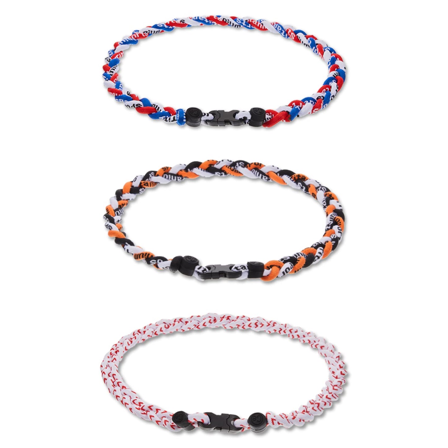 Junkin 3 Pcs Baseball Necklaces Three Braided Rope Titanium Necklace for Team Gifts Boys Men Player Softball Fans Sports (Retro