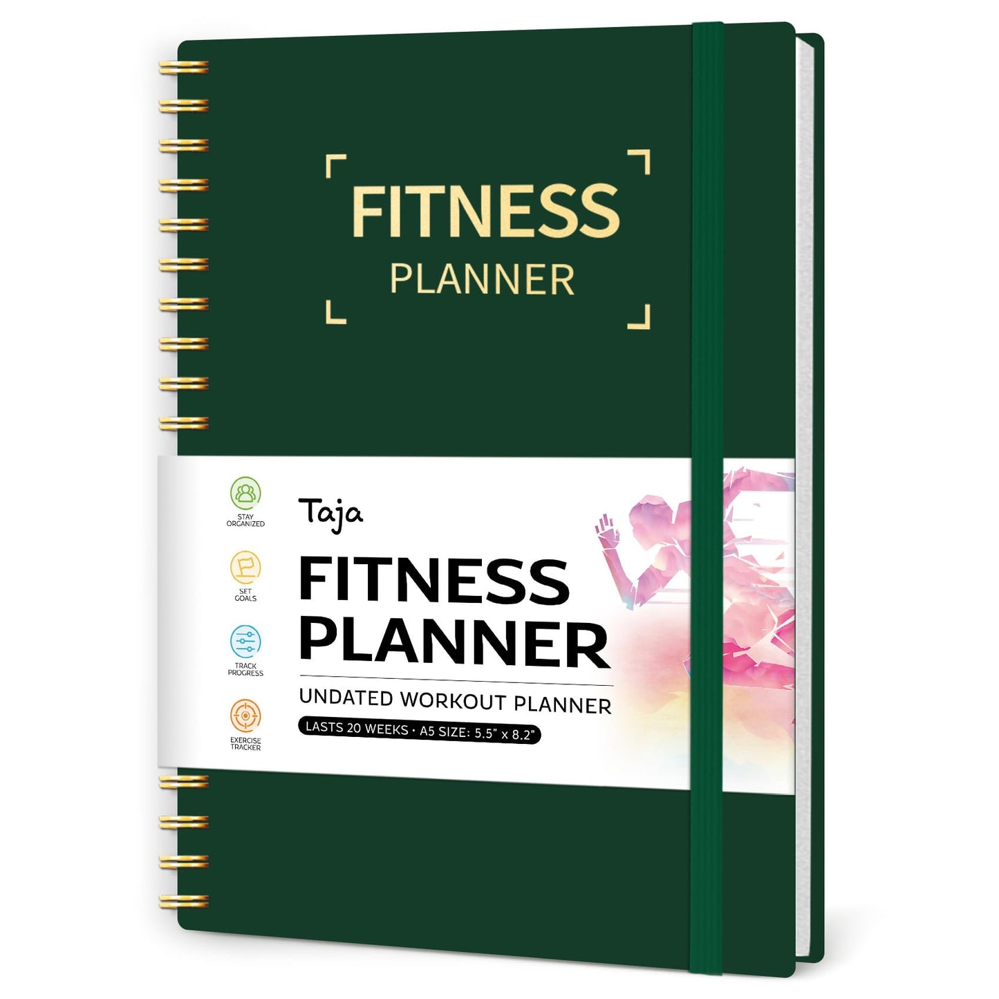 Fitness Workout Journal for Women & Men, A5(5.5" x 8.2") Workout Log Book Planner for Tracking, Progress, and Achieving Your Wellness Goals-Dark Green