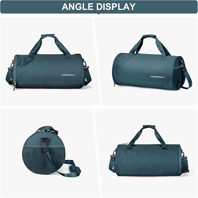 Gym Bag for Women and Men With Wet & Shoe Compartment - Small Duffle for Travel, Sport, Workout, Overnight Weekender - Carry-on Tote - Peacock Blue