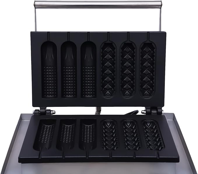 1550W Corn Dog Waffle Maker, 6 Grid 2 Shapes Non-Stick Hot Dog Machine with Temp & Time Control, Countertop Waffle Pop Maker for Restaurant Bakery Snack Bar Family