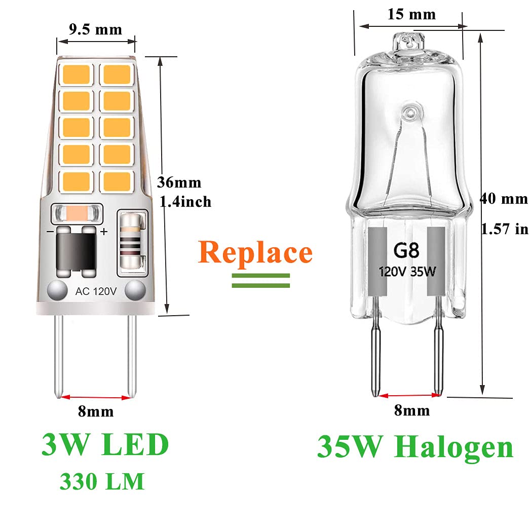 Kapata 5 Pack G8 Led Bulb Soft White 2700K 120V 3W Equivalent To G8 Halogen Bulb 35W T4 Jcd Type Gy8.6 Bi-Pin Base  Non-Dimmable For Under Cabinet Light  Under Counter Kitchen Lighting