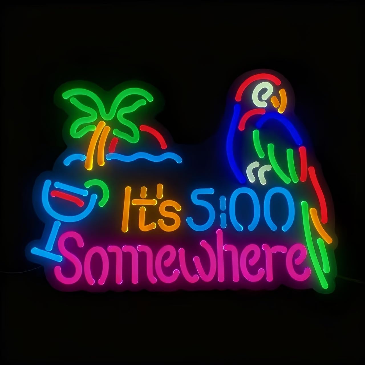 Jigsaw Puzzle 40 Pcs ItS 5:00 Five Oclock Somewhere Neon Light Sign  Man Cave Men Led Light  Home Wall Signs Gifts  Decorations  Palm Tree  Beach  Sun  Tiki Bar  Garage  Accessories  Cart  Party  Bedroom  Led Sign  Lights