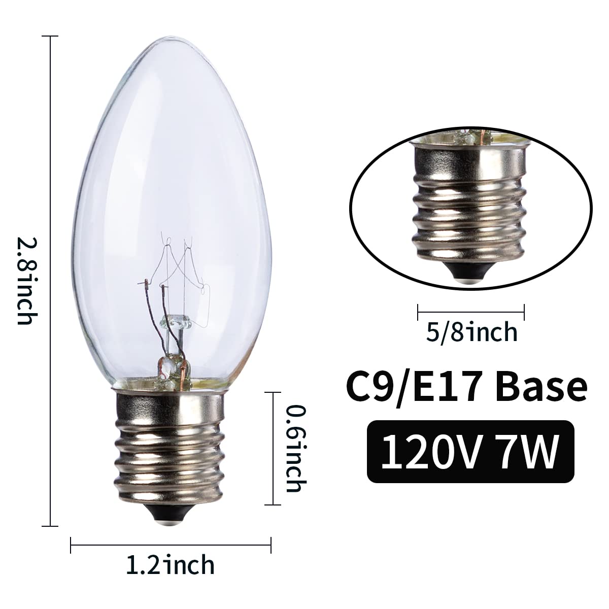 Joiedomi 25-Pack C9 Light Bulb - Replacement Light Bulbs For Christmas String Light Outdoor  Indoor  Lawn  Tree  Panel Decor  E17 Candelabra Base  Longer Life 120V 7W