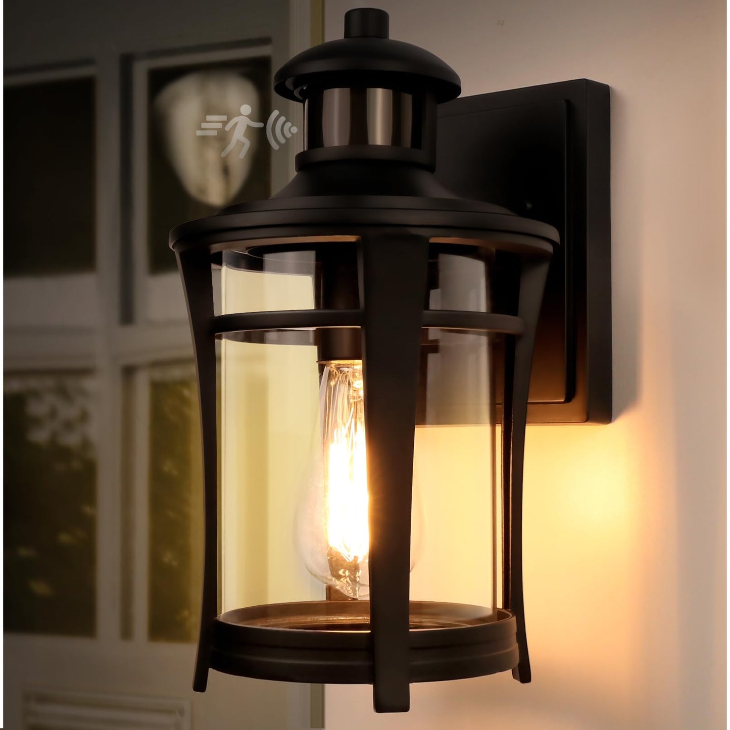 Lamomo Motion Sensor Outdoor Lights - Waterproof Aluminum Porch Light Fixture, 1 Pack, Black, Model 0289, Dusk To Dawn, Motion Activated