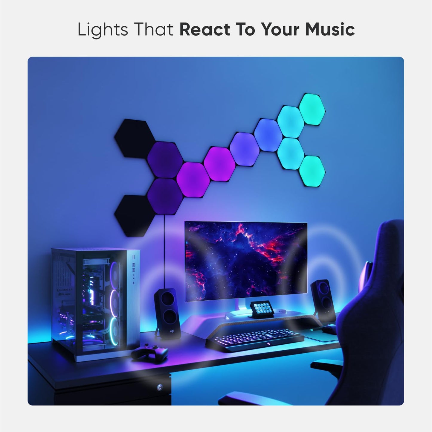 Nanoleaf Shapes Smart RGBW Wall Lights, Dimmable, 16M+ Colors, Black Hexagons, 9 Pack, Model NL42-0103HX-9PK