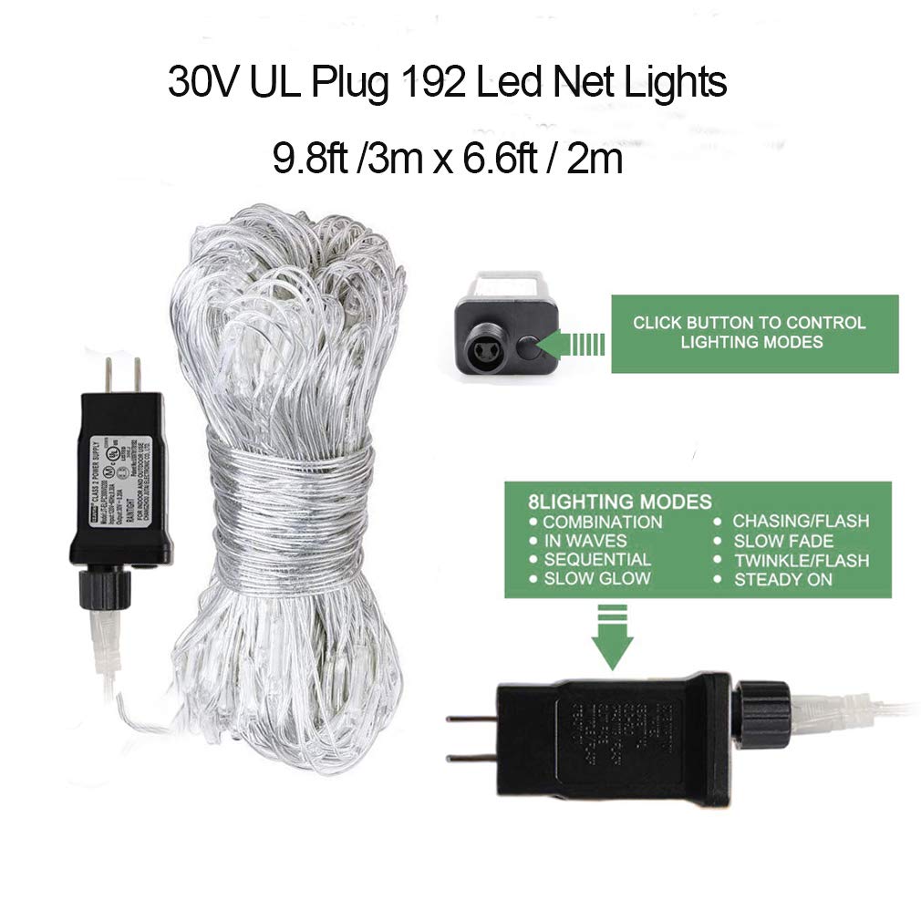 woohaha LED Net Mesh Fairy String Lights, 192 LEDs, 9.8ft x 6.6ft, Warm White, Model QX-U-O-N-192-A