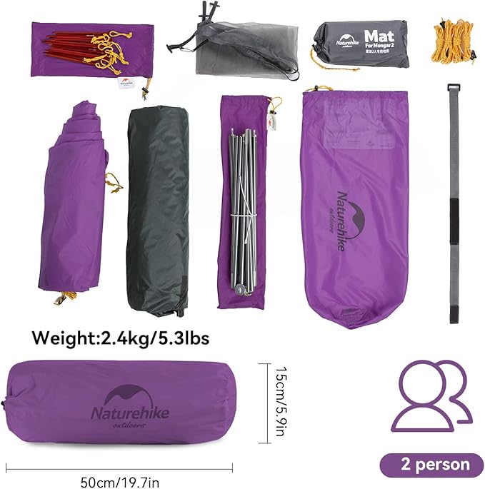 Naturehike Camping Tent, 2/3 Person Double Layer, Instant Easy Setup, Waterproof PU2000mm, 54 MPH Wind Resistance, UPF 50+, Outdoor Tent for Camping, Festivals, Backyard, Sleepovers