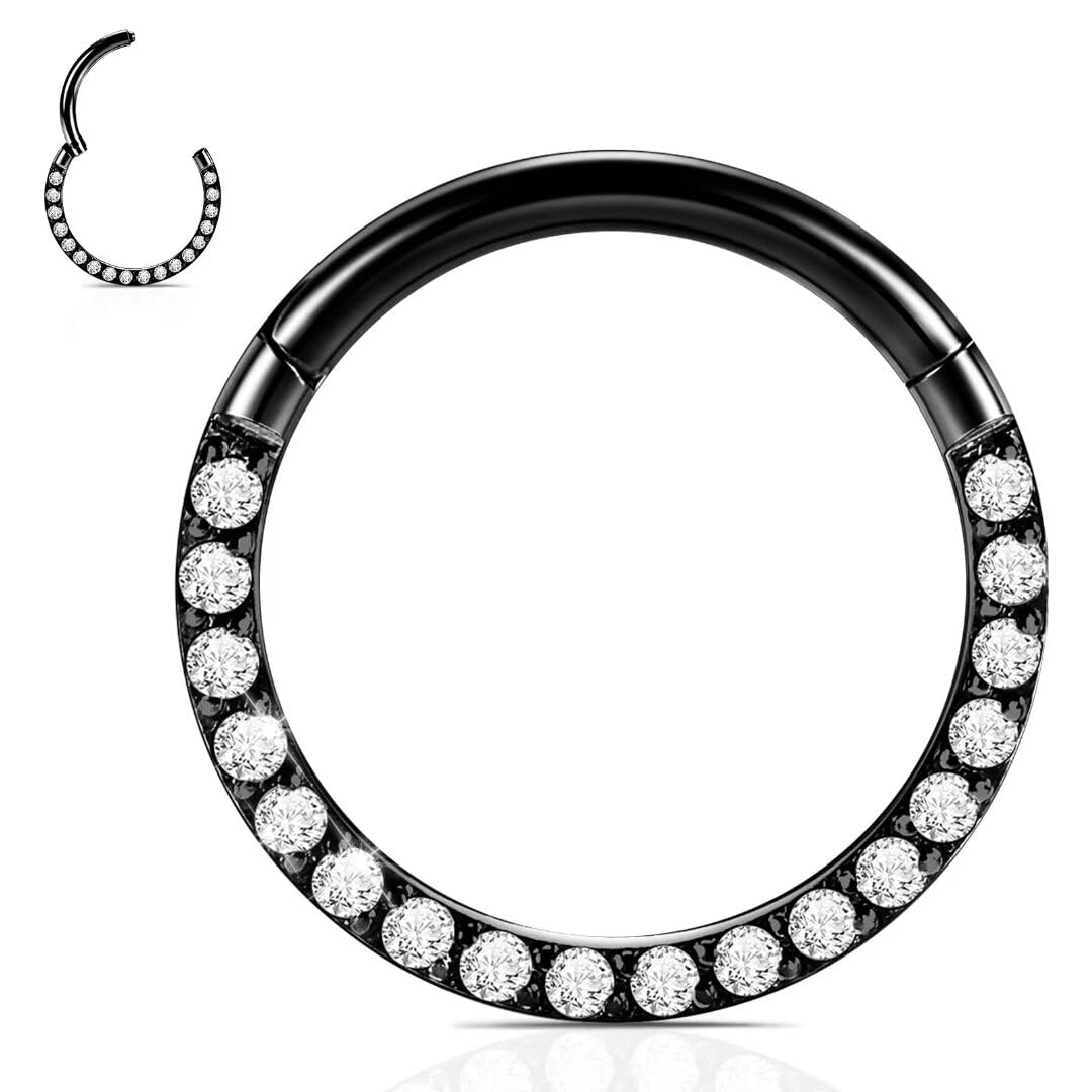 WBRWP 316L Stainless-Steel Hinged Flat Nose Rings Hoop : Unisex Body Pierecing Ring with Zircon 18G(1.0mm) Flat Septum Clicker H