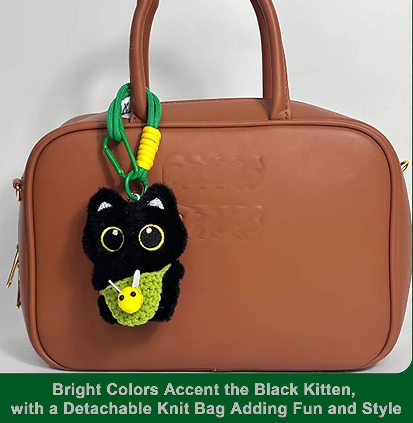 QUIBBLY Black Cat Keychain, Plush Cute Pendant for Handbags, Backpacks, Wallet with Detachable Bag DIY Trinket Gifts (Blue)