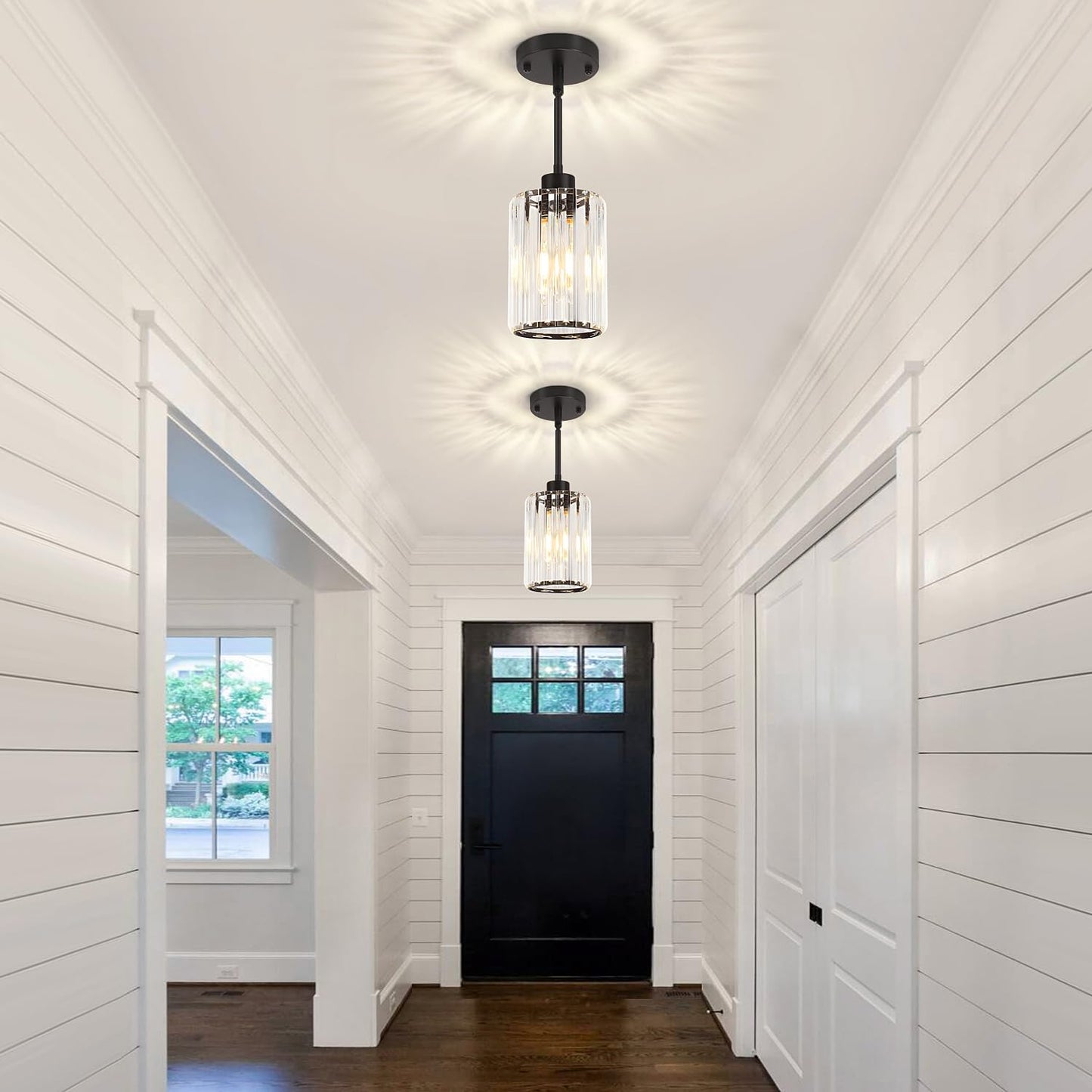 Zsmihdoh 2 Pack Black Pendant Light  Modern Crystal Pendant Lights Kitchen Island Lighting  Hanging Light Fixtures Mini Chandelier Pendant Lights For Island Dining Room Hallway Bedroom