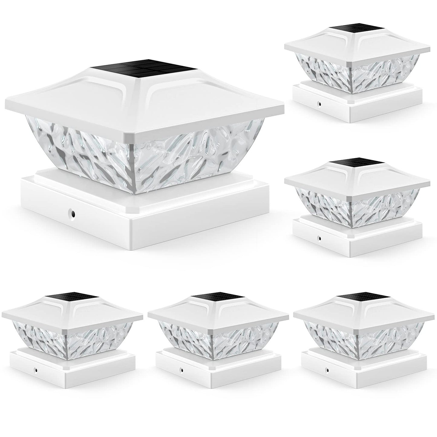ENSLI Solar Post Cap Lights 6 Pack, Waterproof Outdoor Solar Powered Lights for 4x4, 4.5x4.5, 5x5 Posts, White Plastic