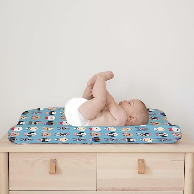 Cute Patriotic Dogs Baby Changing Pad Covers for Boy Girl 32''x16'' 4th of July Puppies Flags Fitted Diaper Change Table Mats Dogs Lovers Gift Soft Breathable Nursery Cradle & Bassinet Sheets