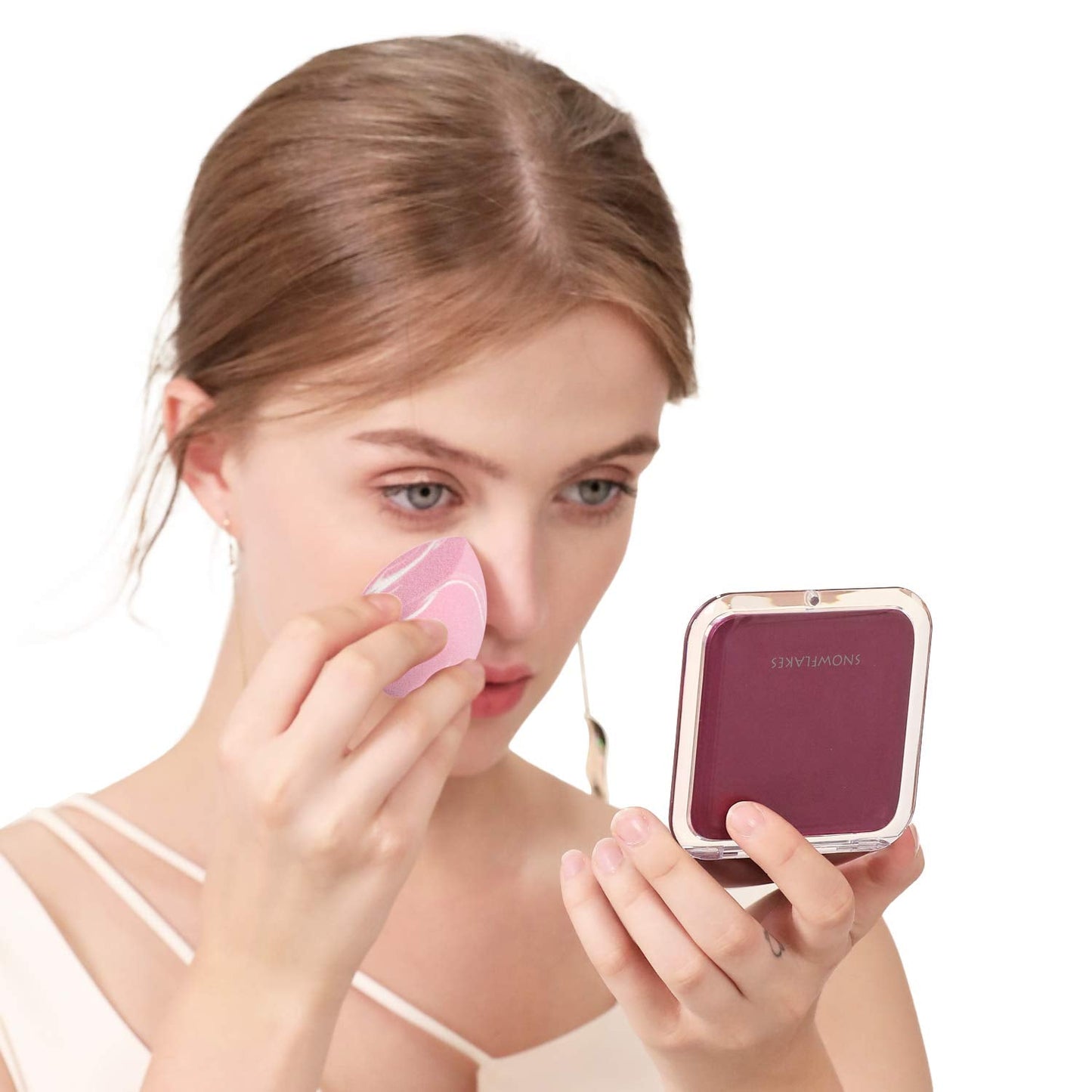 Magnifying Compact Mirror - Snowflakes Elegant Compact Pocket Mini Makeup Mirror Double Sided 1x/10x Magnification Cosmetic Mirr